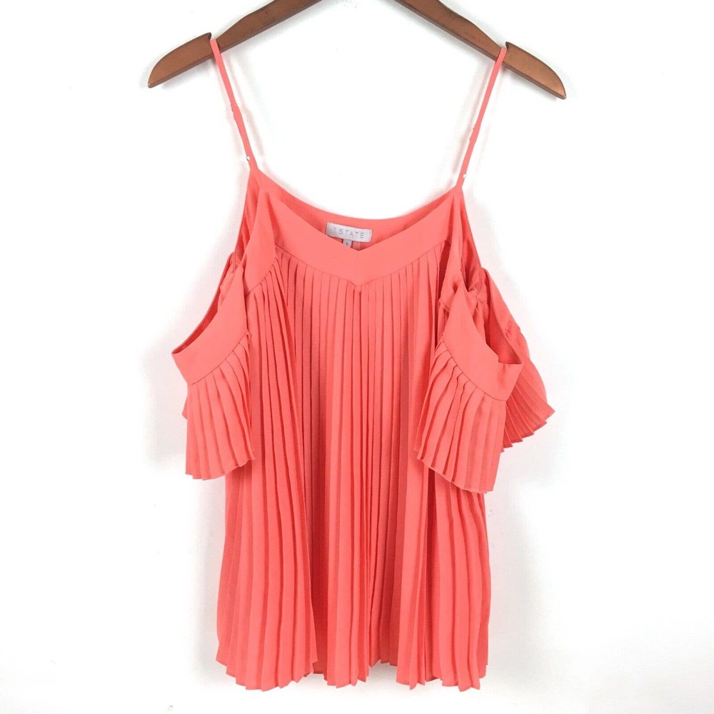 1.State Womens Top Small Coral Chiffon Cold Shoulder Blouse Lined Havana